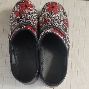 Sanita Red and Black Floral Clogs